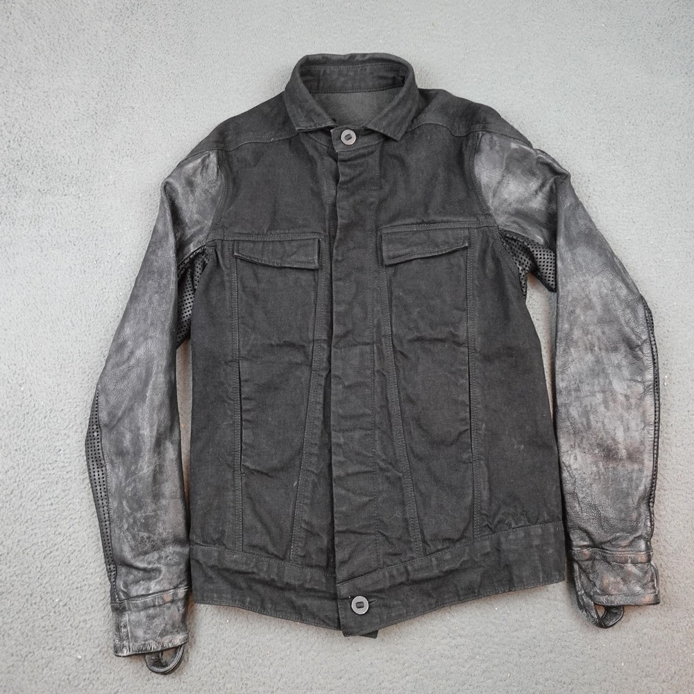 Boris Bidjan Saberi Jacket Mens Small Black TEJANA1 Leather Sleeves Oil Washed